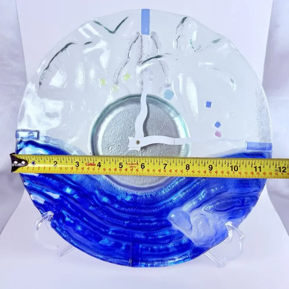 Art Glass Wall Clock Ocean Wave Handmade 11.5